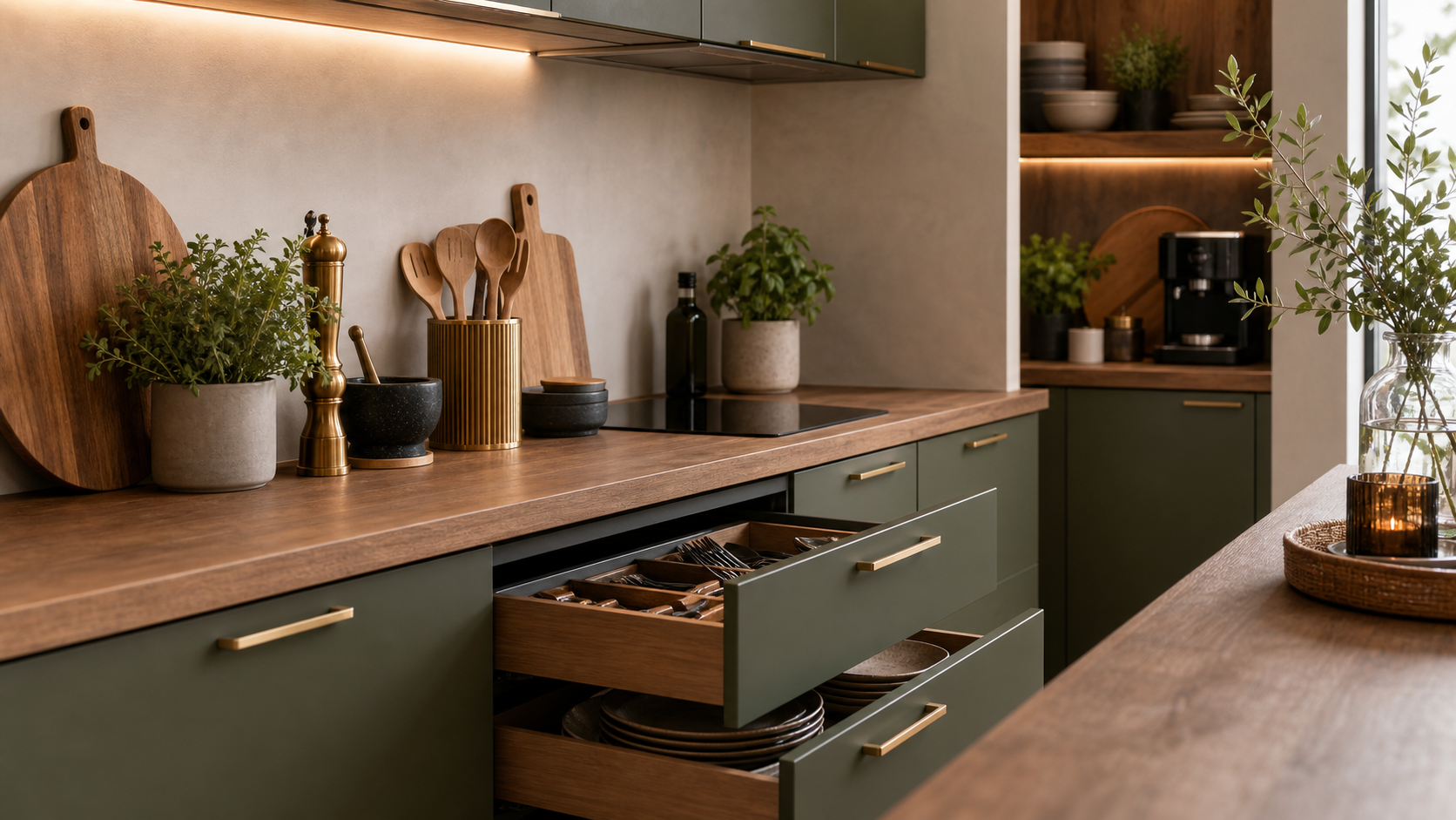 Moderne keuken met slimme keukenaccessoires en warme keuken-upgrades